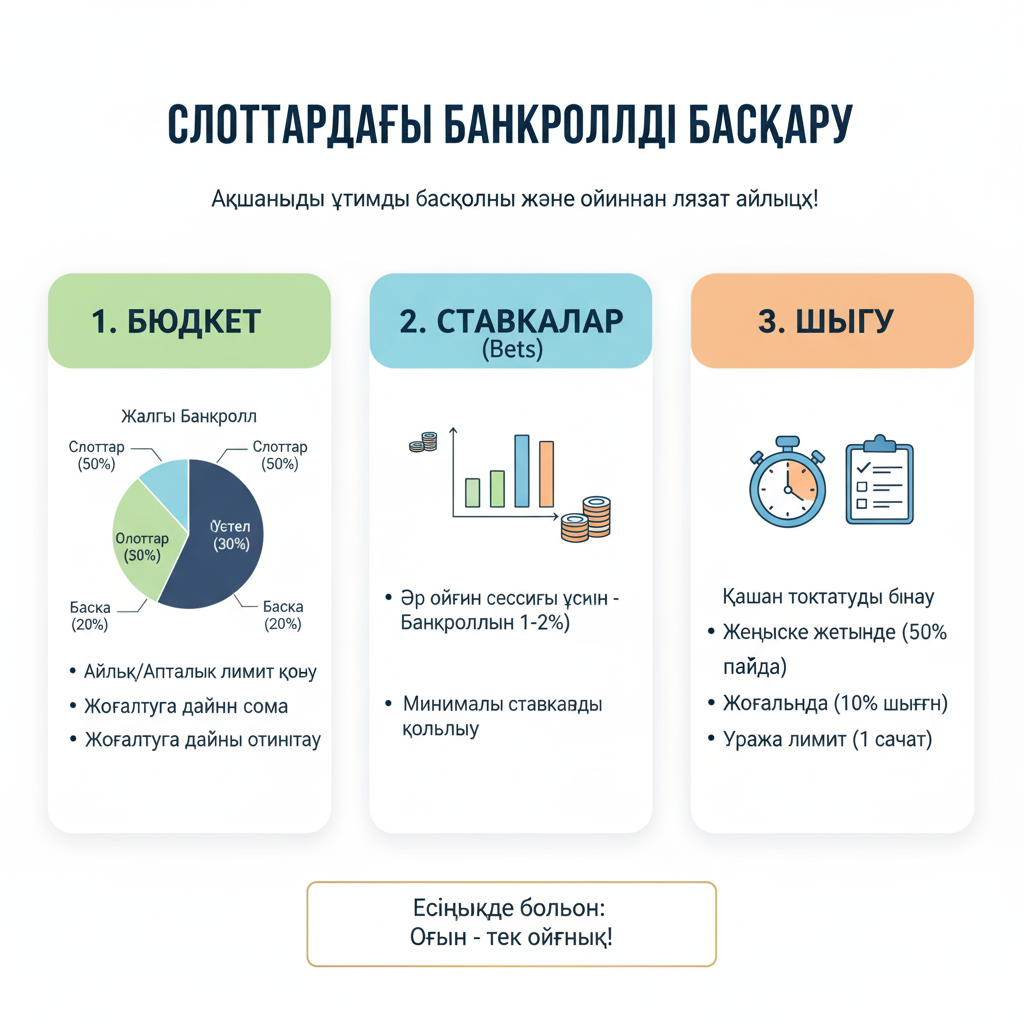 Слоттардағы банкроллды басқару инфографикасы