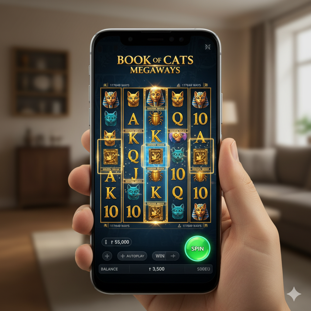 Book of Cats Megaways слотының мобильді нұсқасы