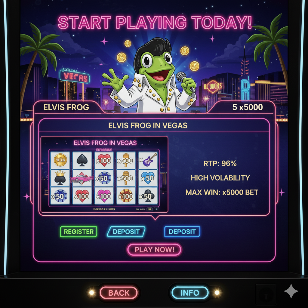 Start playing Elvis Frog in Vegas at Pokerdom today