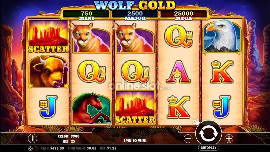 Интерфейс слота Wolf Gold в казино Pokerdom