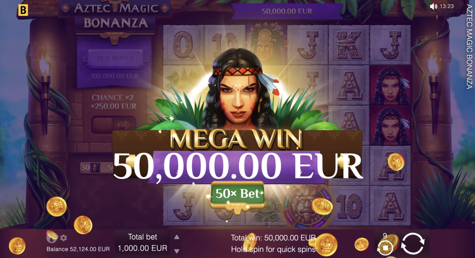 Каскадные выигрыши с множителями в слоте Aztec Magic Bonanza