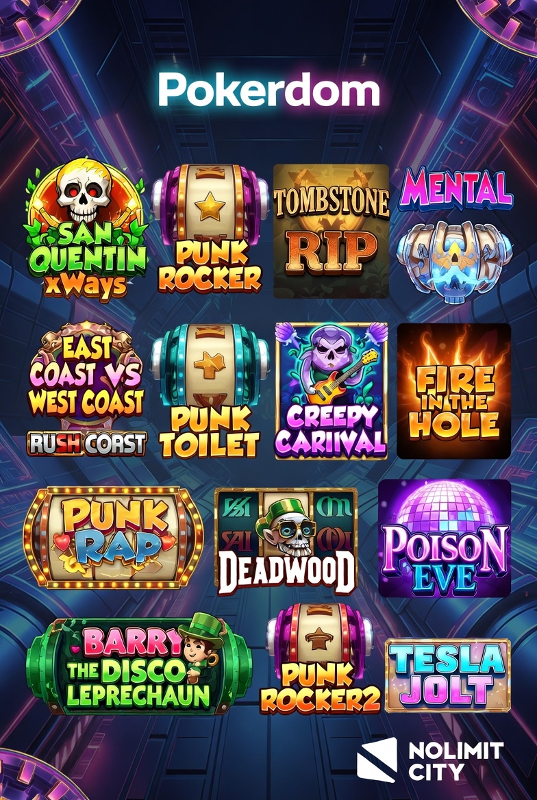 Collection of Nolimit City slots on the Pokerdom platform