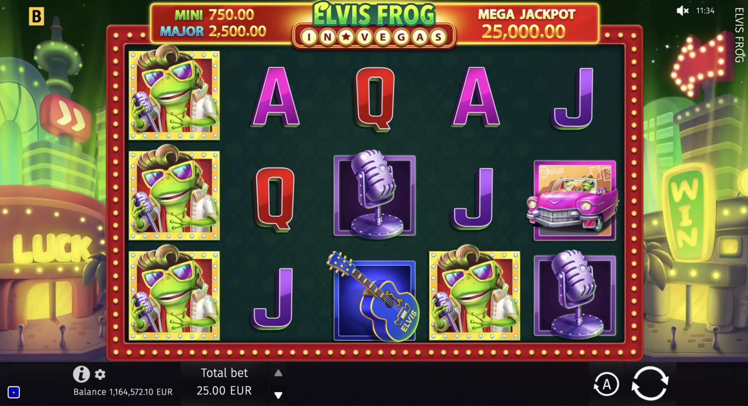 Elvis Frog in Vegas slot game screen from BGaming at Pokerdom