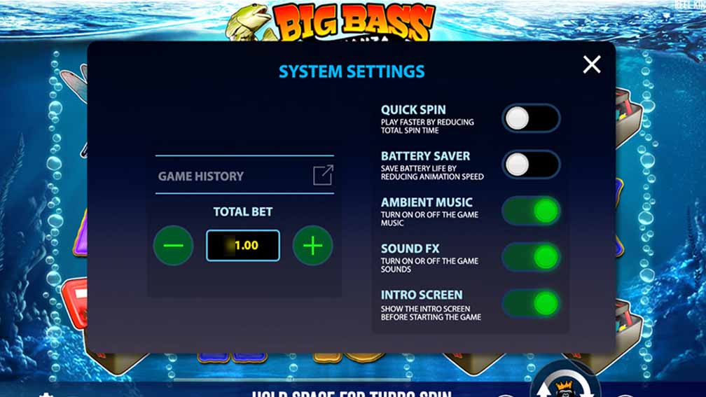 Балықшы және балық символдары бар Big Bass Bonanza төлем кестесі