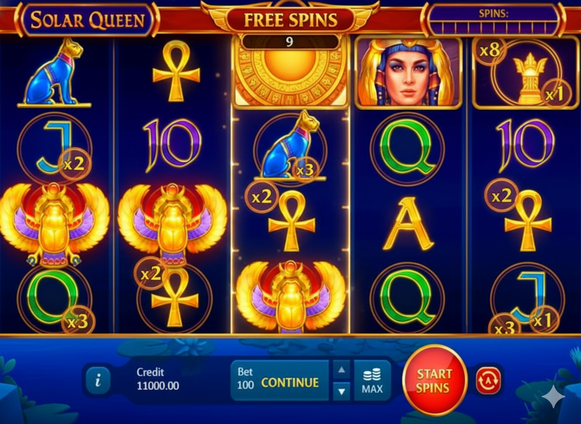 Пример бонусного раунда с закреплёнными символами в Solar Queen