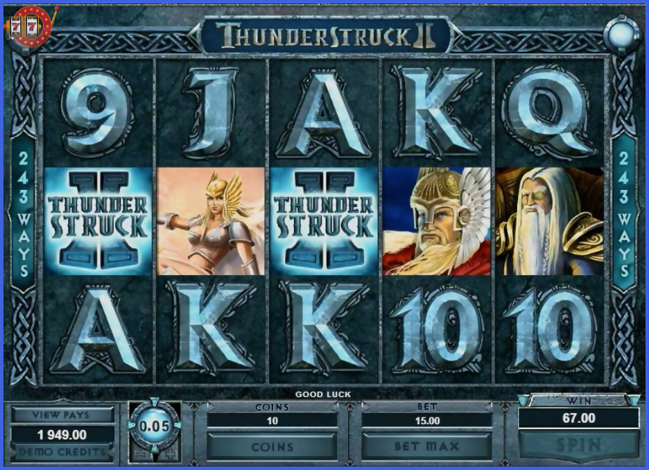 Thunderstruck II o‘yin avtomatining Pokerdom’dagi interfeysi