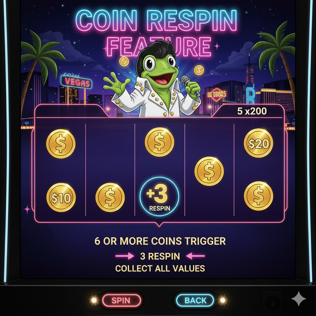 Respin feature in Elvis Frog in Vegas slot