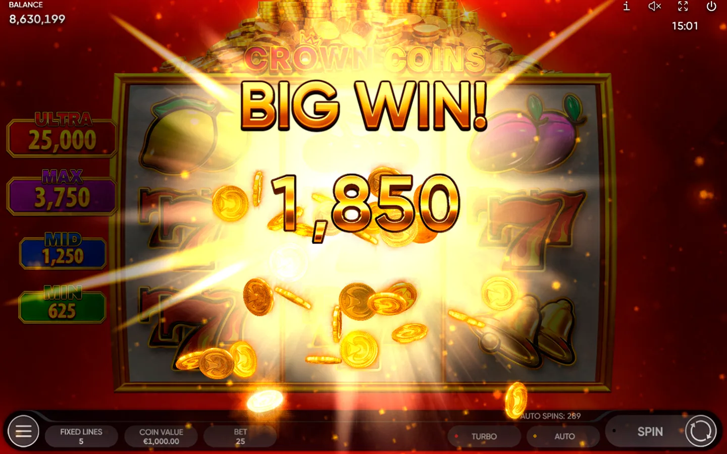 Таблица выплат и игровые символы автомата Crown Coins