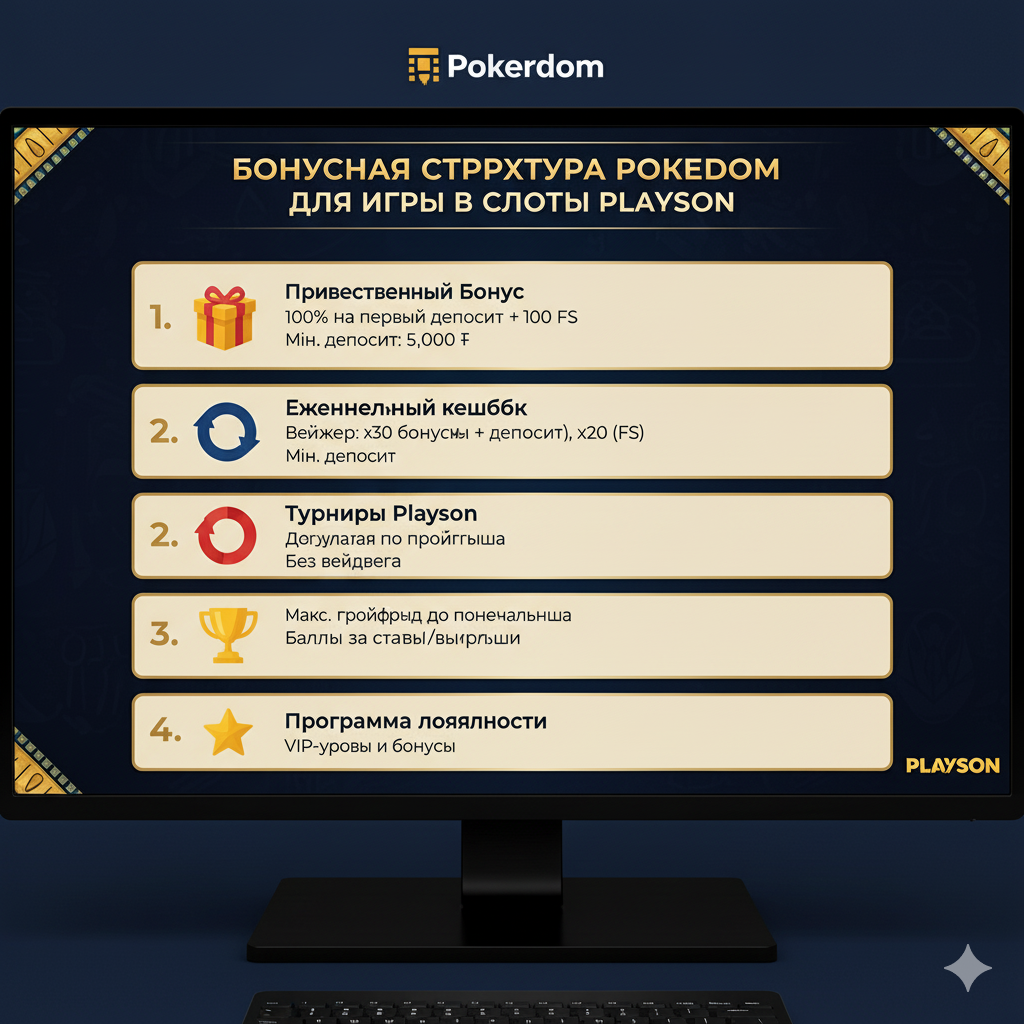 Структура бонусов Pokerdom для игры в слоты Playson