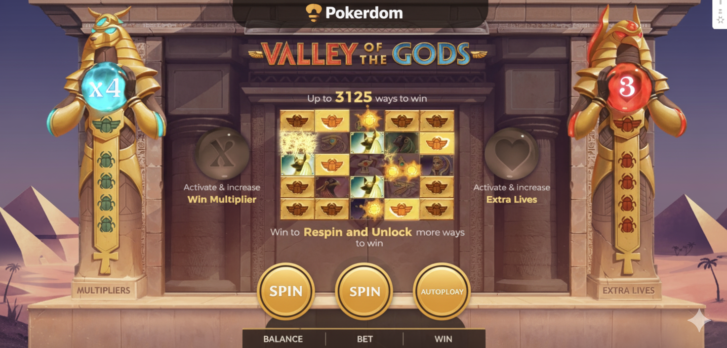 Mobile version of Valley of the Gods slot at Pokerdom