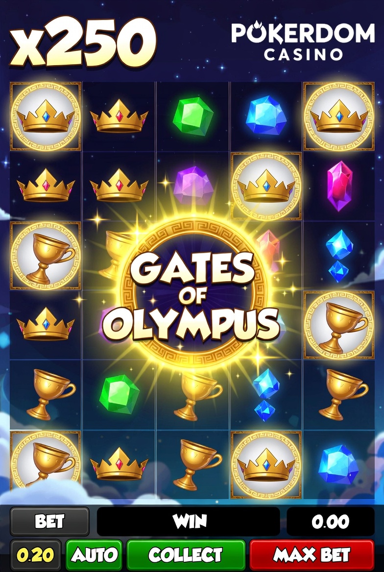 Скриншот игрового процесса Gates of Olympus с множителями x250 в Pokerdom