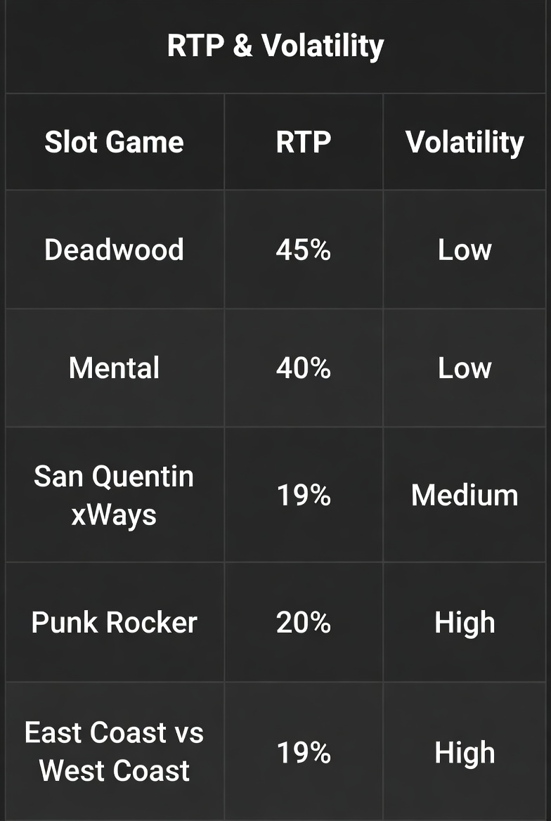 Сравнительная таблица RTP и волатильности слотов Nolimit City